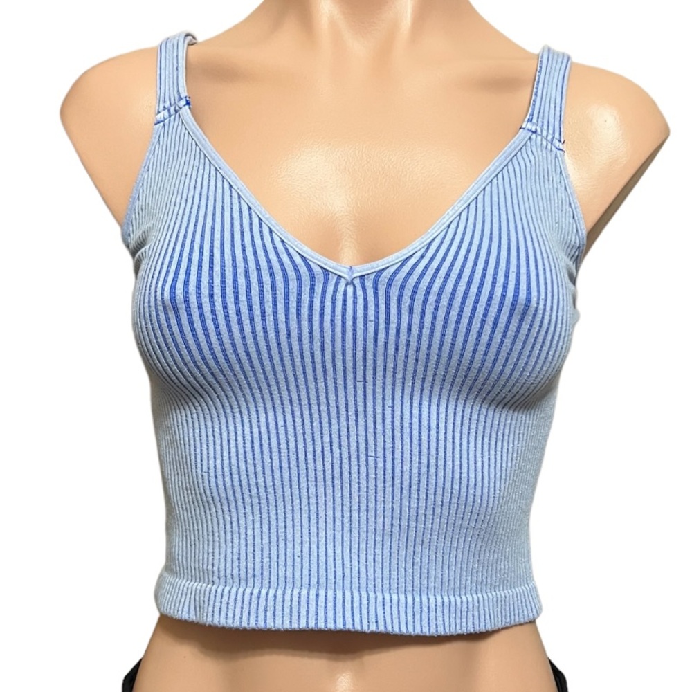 Free People Intimately Washed Seamless Crop Top Washed Light Blue NWOT
